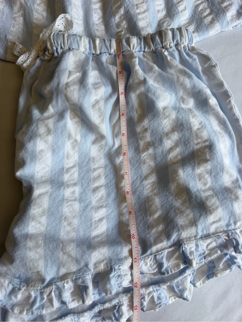 8 Oak Lane 100% Cotton Ruffle Blue White Textured Stripe Tie-Shoulder Set - Picture 15 of 17